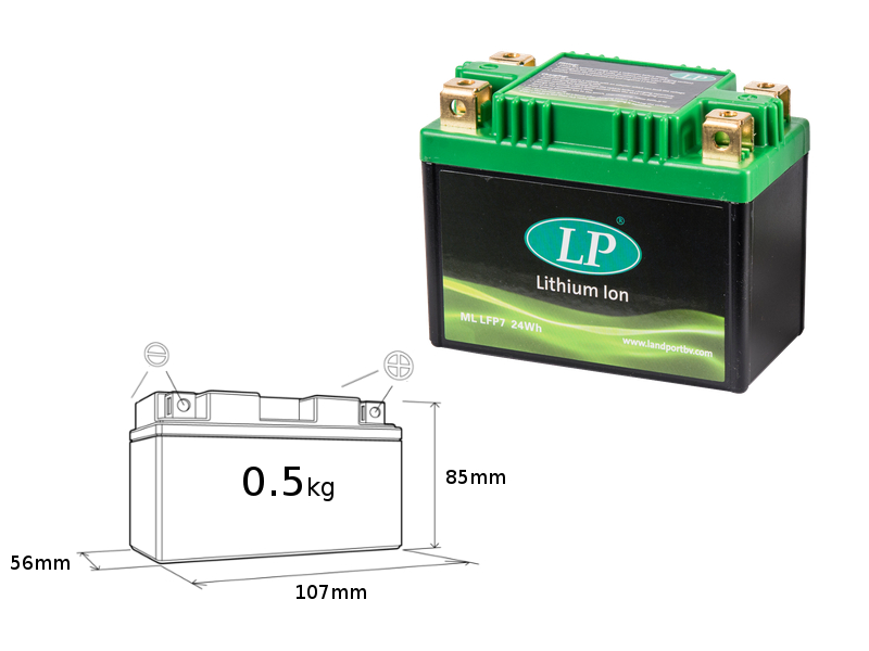 LANDPORT akumulátor lithium-iontový LiFePO4 LFP7 (ML LFP7) (107X56X85) (YTZ5S, YTX7LBS, YB7LB) (24 WH) (váha 500g) (8)